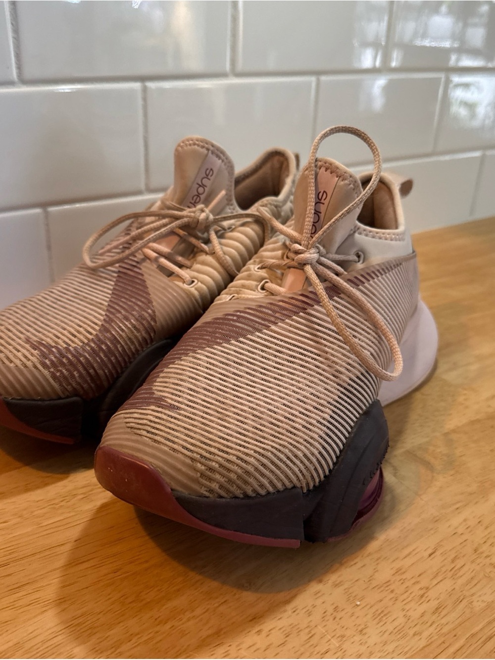 Nike Women's Slip-On Athletic Shoes in Beige and Burgundy - Picture 4 of 14